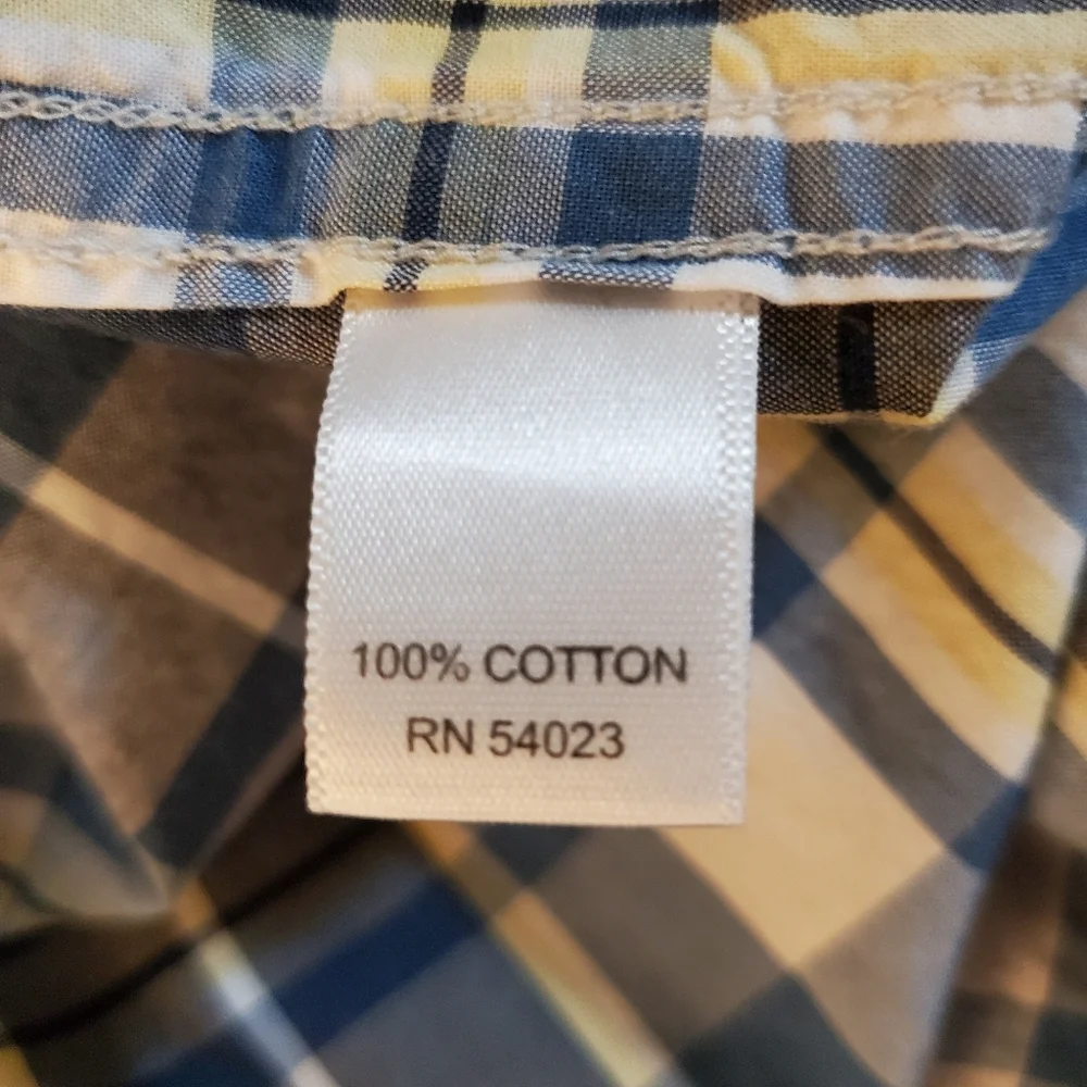 Mens Banana Republic Blue & White Button Down Plaid Soft Wash Shirt Sz L 16-16.5
